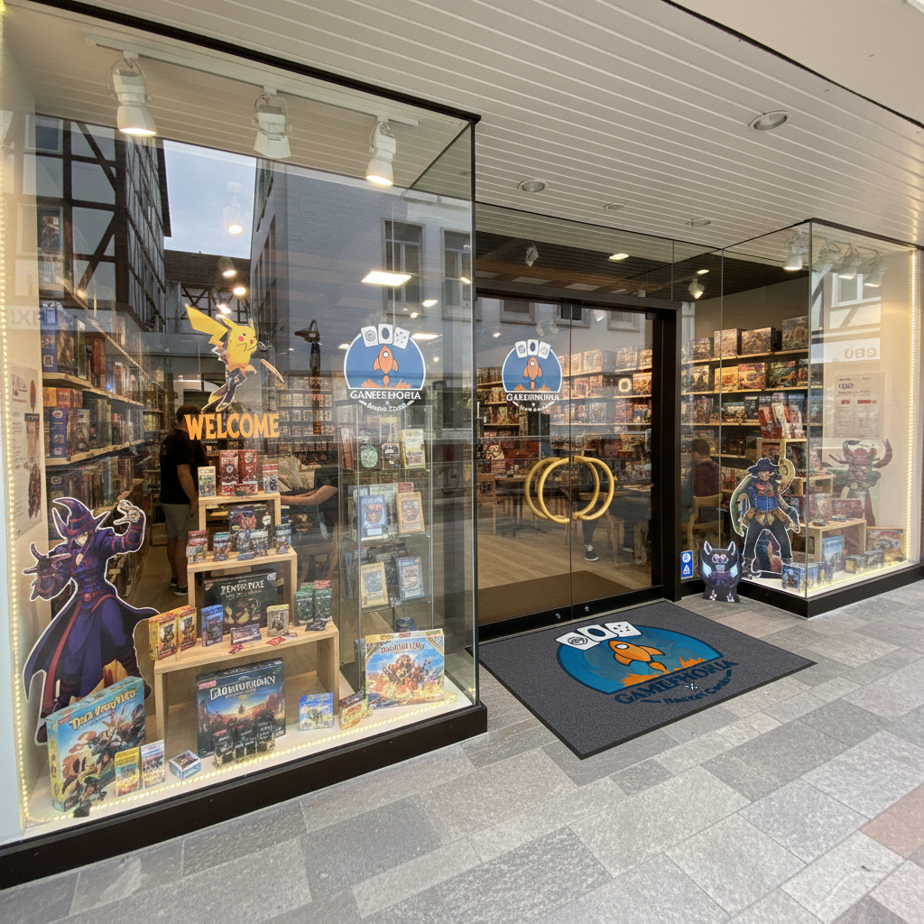 Konzeptbild der Schaufensterfront des geplanten Gamephoria Ladens